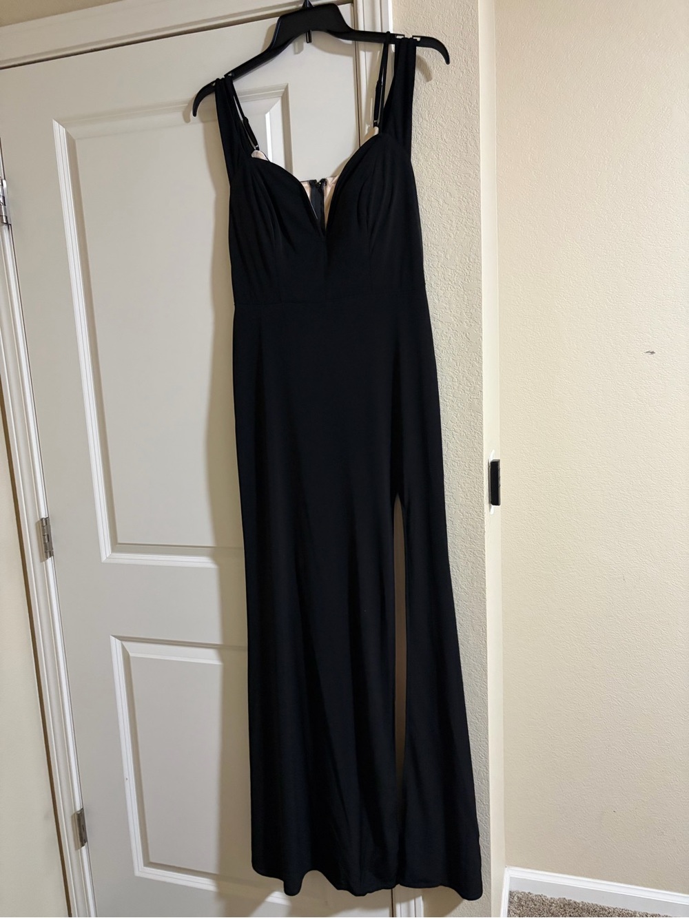 City Studio Black V-Neck Evening Gown with Side Slit